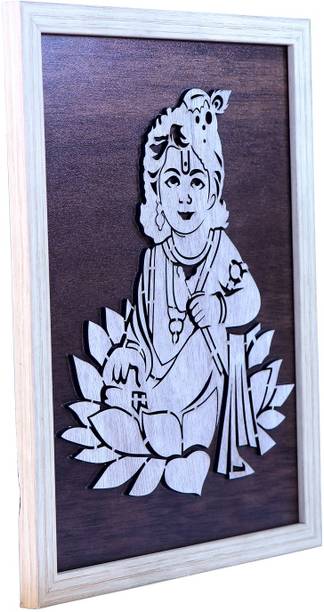 Bal Krishna Photo Frame Wood Wall Hanging Photo Frames Pooja Room Home Decor Living Room Gift Krishna Wall Art Frames, Religious Wood Photo Frames 3D Poster