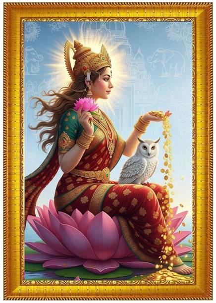 Invikto Divine Lakshmi Mata Blessing Picture Frame for Home Religious Frame