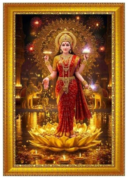 MGTHOME Lakshmi Mata Decorative Photo Frame 9x12 Inch Premium Wall Hanging Religious Frame