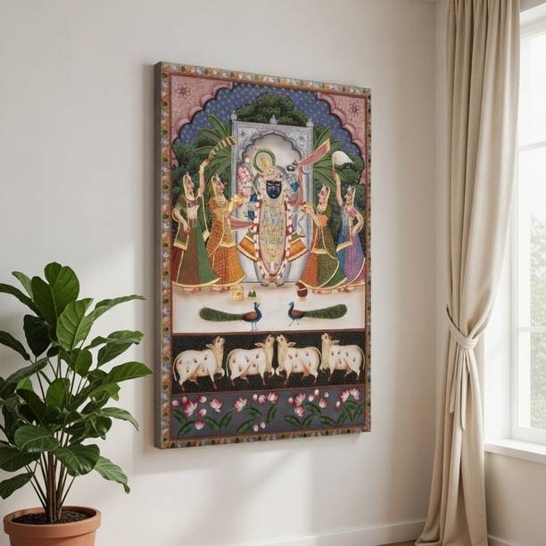 Flipkart Perfect Homes Shrinathji Darbar Pichwai Canvas Painting Religious Wall Art Canvas 30 inch x 20 inch Painting