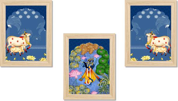 Decor Smart Krishna Pichwai Cow Spiritual Wall Painting Set of 3 Frames (PFDS_3PCS_1560) NA 13 inch x 10 inch Painting