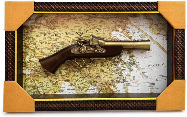 Geetansh Trading co Vintage World Map Toy Flintlock Pistol Decorative Wall Frame Decorative Showpiece  -  3 cm