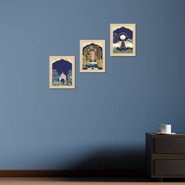 Ranovaa Spiritual Wall Decor Set of 3 Frames Krishna Pichwai Theme (PFDS_3PCS_1572W) NA 13 inch x 10 inch Painting
