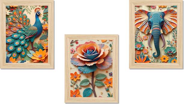 Decor Smart 3D Paper Cut Wall Painting Set of 3 Frames Home Decor (PFDS_3PCS_1539) NA 13 inch x 10 inch Painting