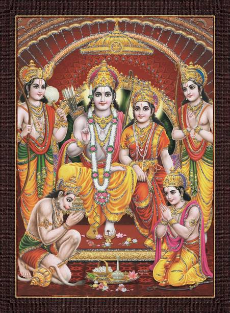 craftery Ram Darbar, Lord Ram With Sita And Bharat And Hanuman Digital Reprint 14 inch x 10 inch Painting