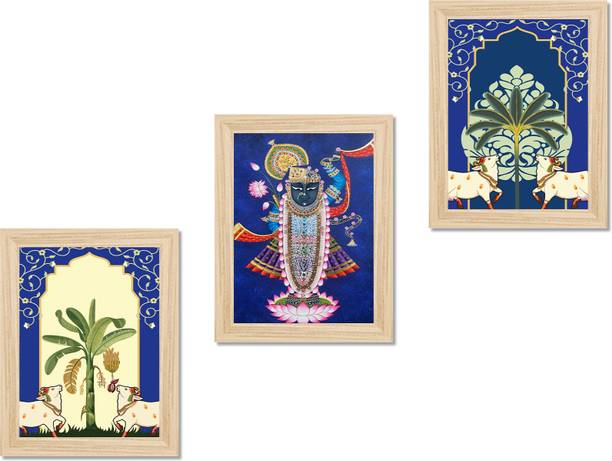 Decor Smart Spiritual Krishna Pichwai Wall Painting Set of 3 Frames Decor (PFDS_3PCS_1626) NA 13 inch x 10 inch Painting