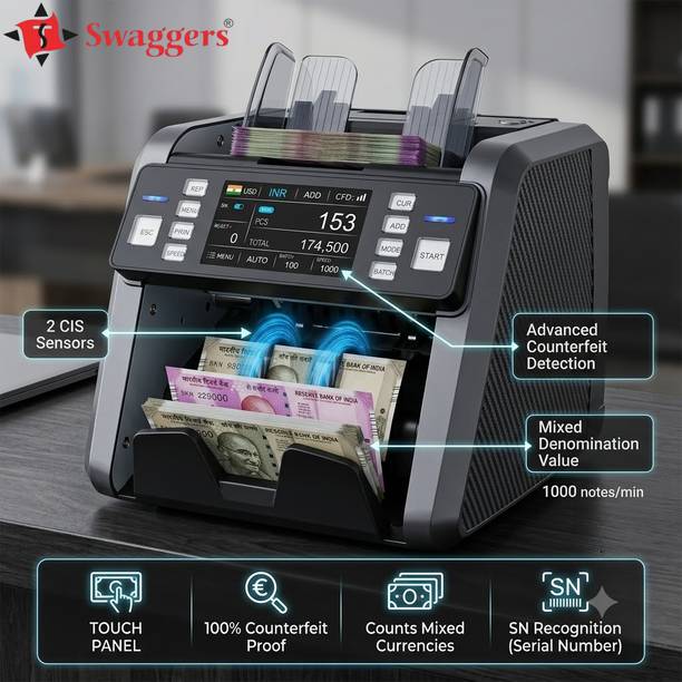 SWAGGERS Dual CIS Mixed Value Note Counting Machine with Serial Number Recognition Note Counting Machine