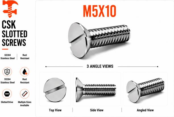 fasteners farm Bolt SS 304 CSK Slotted Screw M5X10 Pack of 50 (5X10mm)
