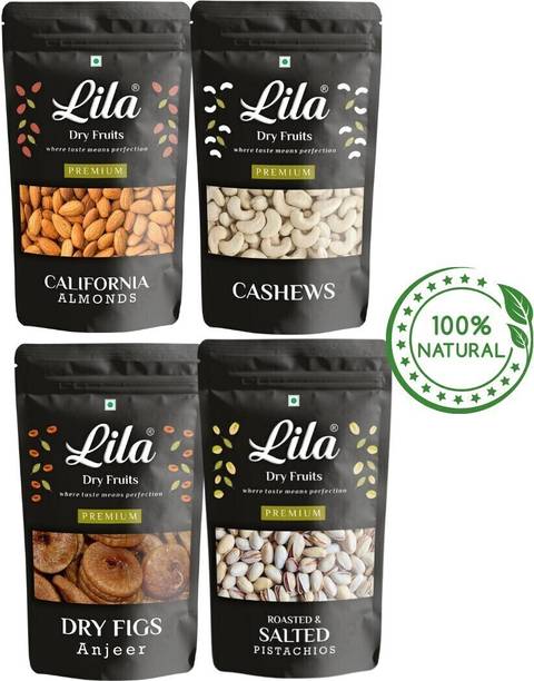 lila dry fruits DRY FRUITS Combo Pack, 400 gm [100g x 4] [Almonds, Cashews, Pistachios, Anjeer] Cashews, Pistachios, Almonds, Figs