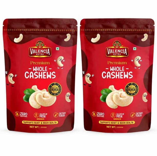 VALENCIA NUTRA Whole Cashews Zero Cholesterol I Grade W240 I Dry Fruits Kaju Healthy Snacks Cashews