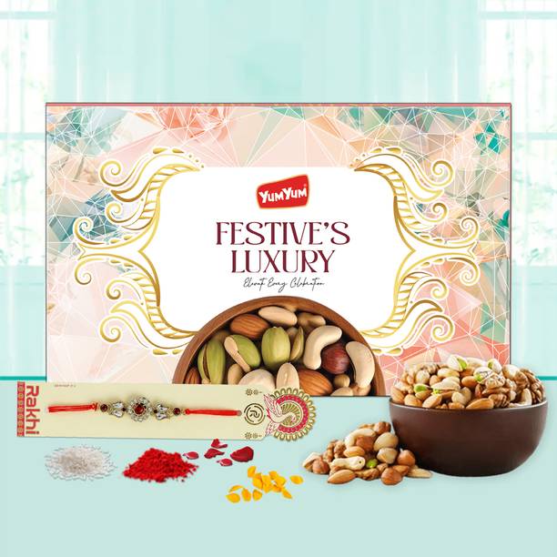 YUM YUM Festive Luxury Dry Fruits Gift Pack – Almonds, Cashews, Pista & Raisins (400 g) Almonds, Cashews, Pistachios, Raisins