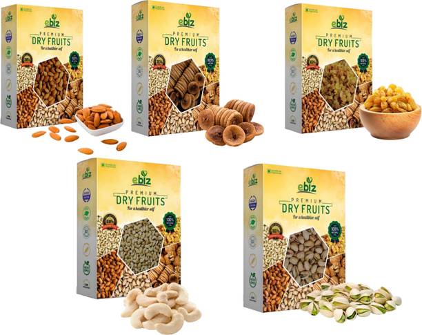 eBiz Nutritious Dry Fruit Combo – Almonds, Cashews, Figs, Raisins & Pistachios Almonds, Cashews, Pistachios, Figs, Raisins