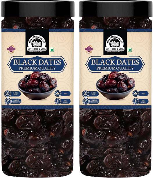 WONDERLAND Premium Black Dates 800g (400g X 2) Jar Soft And Chewy Texture Khajur | Khajoor Dates