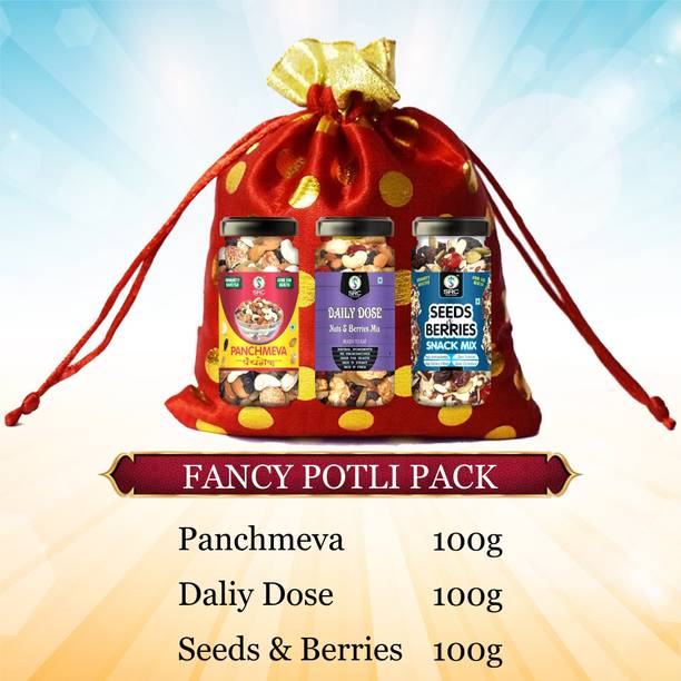 SRC Creations Trail Mixture Fancy Potli Pack Dry Fruit for gifting Festive, Function , Wedding Assorted Nuts, Assorted Seeds & Nuts