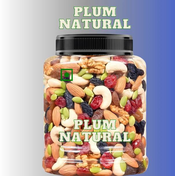 Plum Natural Mix Dry Fruit | Panchmeva | Nutmix | Mixed Dry Fruit | 500GM | JAR | Almonds, Cashews, Raisins, Dry Dates, Pistachios, Figs, Kiwi, Assorted Fruits & Nuts