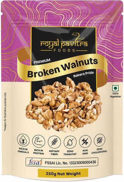 Royal Pavitra Premium Broken Walnuts 250g | Vacuum Packed, Omega-3 Rich for Baking & Snacks Walnuts