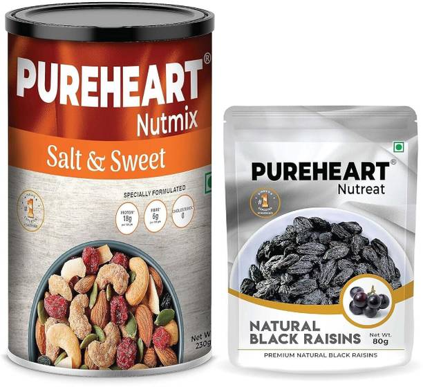 PUREHEART Khatta Mitha Combo Hamper - Nutmix Salt & Sweet (230 gm) & Natural Black Raisins Raisins