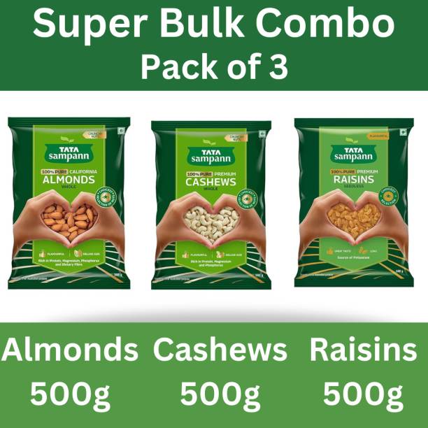 Tata Sampann Combo of Premium Cashew 500g,California Almonds 500g & Raisins seedless 500gm-> Almonds, Cashews, Raisins