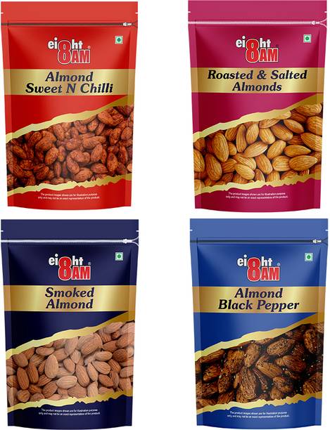 8AM Premium Almond (Black Pepper, Sweet n Chilly, Roasted, Smoked) Combo Pack of 4