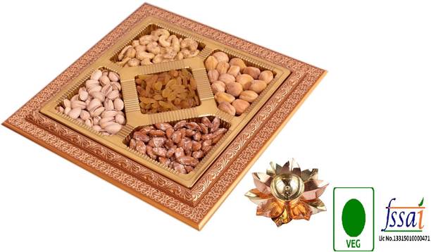 FOOD LIBRARY THE MAGIC OF NATURE Diwali Exclusive Dry Fruits Gift Hamper Free Brass Lotus Diya (mm 1597) Assorted Nuts