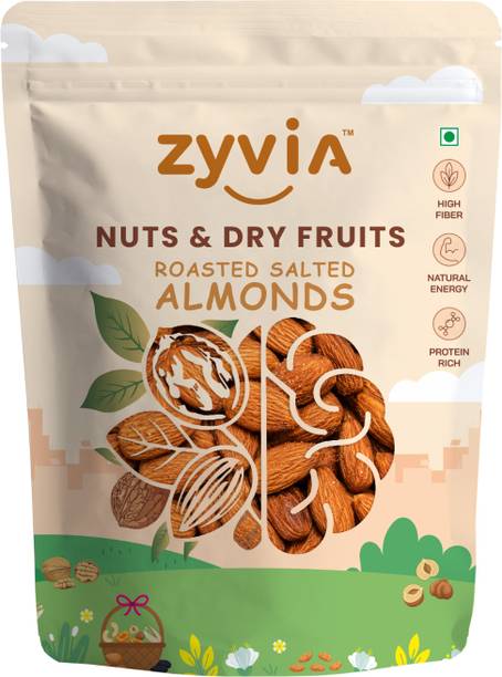 Zyvia Roasted & Salted Almonds 200g Crunchy Ready to Eat Premium Nut Snack Almonds