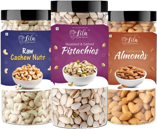 lila dry fruits Dry fruits combo pack of Cashews Almond Pista (150 G x3) Cashews, Almonds, Pistachios