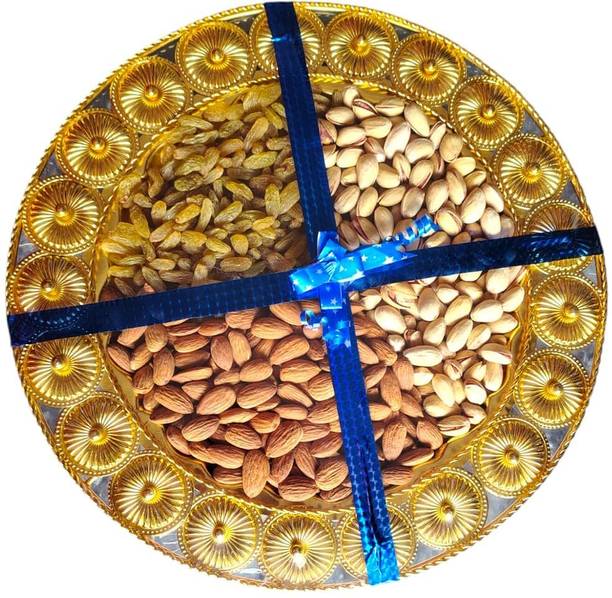 Koogly Golden Thali For Diwali and Weddings Gifts With Dry Fruits Pistachios, Raisins, Almonds