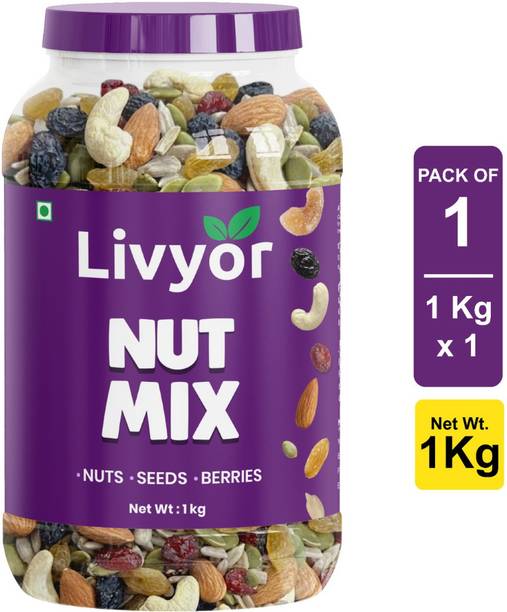 LIVYOR Premium Nutmix Dry Fruits Combo | Mix Dry Fruits | Nuts Seeds Berries Cashews, Almonds, Raisins, Cranberries, Assorted Seeds & Nuts