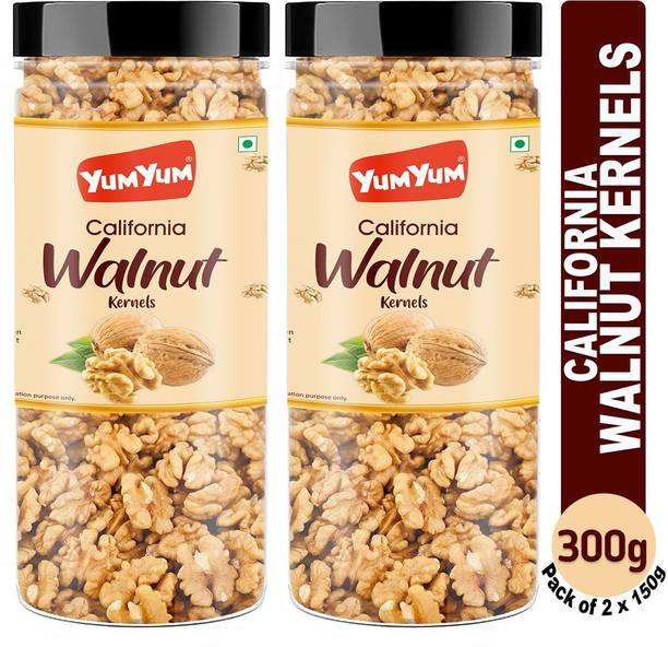 YUM YUM California Walnut Kernels 300g, Akhrot Giri Dry Fruits (Pack of 2-150g Jar Each) Walnuts