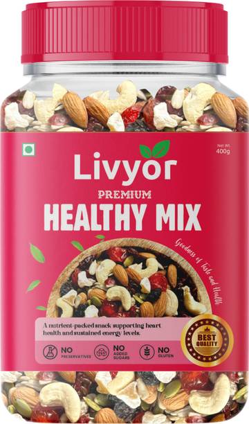 LIVYOR Healthy Mix Nuts, Seeds and Berries Combo Pack | Super Nutritious Food | Dry Fruits Trail Mix with Seeds, Berries