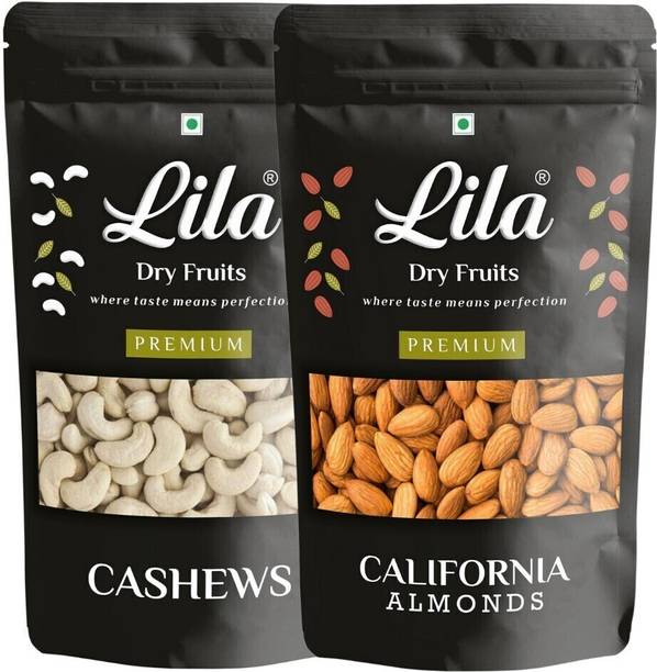 lila dry fruits Combo Pack|California Almonds 200gm & Cashew 200gm (Kaju 200gm & Badam 200gm)| Premium Dry Fruits Combo| (2*200gm) Almonds, Cashews