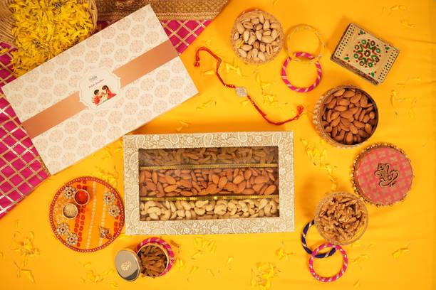 lila dry fruits Decorative Festival Gift Hamper Box (Almonds, Cashews, Raisins - 250 gm Each) Assorted Nuts