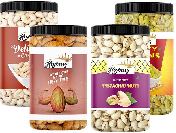 Heyberry Premium Dry Fruits Combo Pack 600g Cashews, Almonds, Pistachios, Raisins