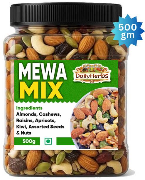 DAILYHERBS Mix Dry Fruit | Mewa Mix | 500gm |( A Almonds, Cashews, Raisins, Apricots, Dates, Kiwi, Gooseberry