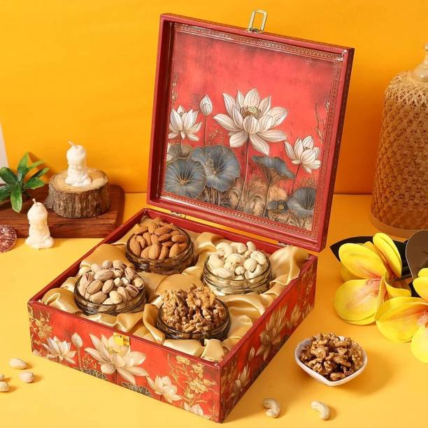 Drahal Dry Fruit Gift Box with 4 Glass Jars | Almond, Pista, Cashew & Walnut Gift Box Assorted Nuts