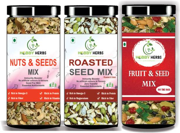 Hobby Herbs Fruit & Seed Mix , Roasted Seed Mix , Nut & Seed Mix Combo Pack 600g |