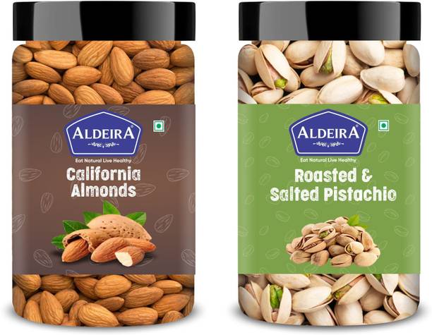 Aldeira Natural Almonds 100gm + Pistachios 100gm (200gm) Dry Fruits Combo (100g Each) Almonds, Cashews