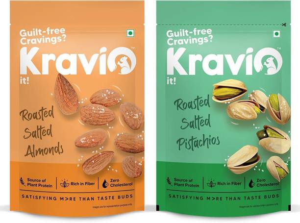 Kravio Roasted Salted Crunchy Almonds & Pistachio Nuts Dry Fruits Combo pack Almonds, Pistachios