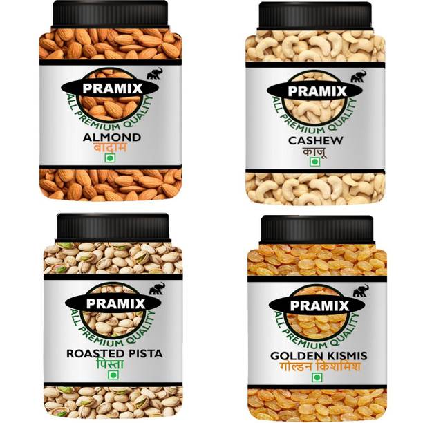 Pramix Dry Fruits Combo Pack Of Almond, Cashew, Golden Raisins, Pistachios - 400g Almonds, Cashews, Raisins, Pistachios