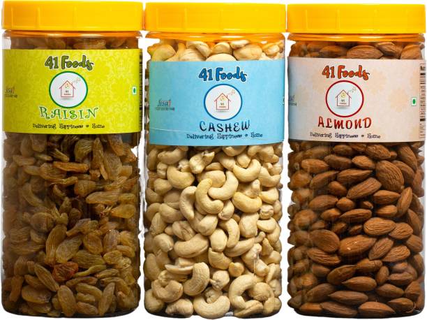 41 foods Dry fruits combo pack of Cashews Almonds Raisins | kismis kaju badam 750 GM Almonds, Cashews, Raisins