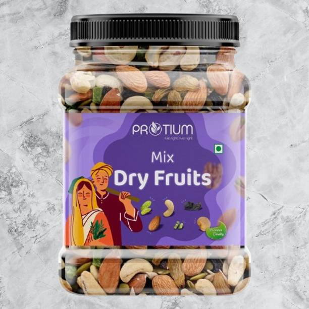 PROTIUM Mix Dry Fruits | Healthy Trail Mix | Assorted Nuts & Dried Fruits Energy Snack Almonds, Blueberry, Apricots, Cashews, Raisins, Dates, Pistachios