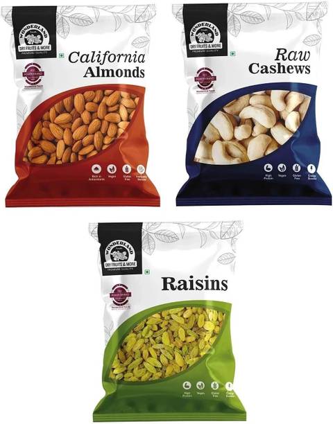 WONDERLAND Almonds, Cashews and Raisins Combo 300 grams Almonds, Cashews, Raisins
