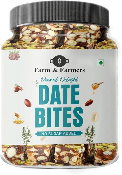 Farm & Farmers Peanut Delight Date Bites, Sugar Free, Dates Barfi, Healthy Snack with Peanuts & Dates