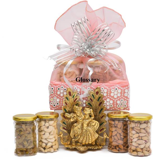 Glossary DRY FRUIT &NUT GIFT HAMPER/BASKET/BOX/PACK 500GM Cashews, Almonds, Pistachios, Raisins