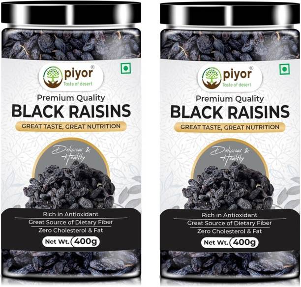 PIYOR Natural Premium Black Raisins | Kali Kishmish Combo 800 g (400g Pack of 2) Raisins