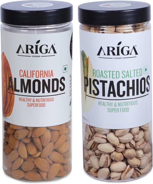Ariga Foods California Almonds and Roasted Salted Pistachios | 1kg Premium Dry Fruits Combo| Almonds
