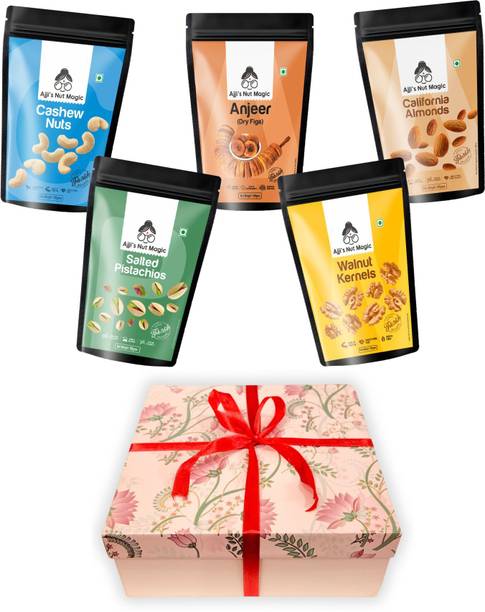 Ajjis nut magic Reusable Pink Gift Hamper 500g Almond, Cashew,Pista,Walnut,Anjeer Assorted Nuts
