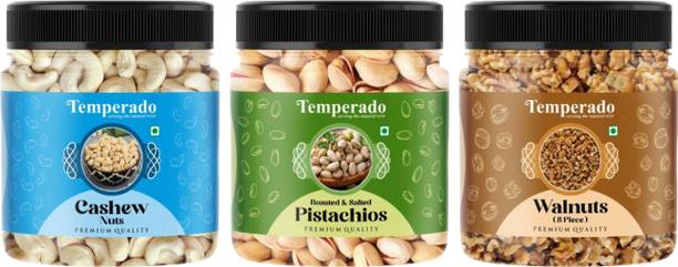 Temperado Cashew (100gm), Pista(100gm) & Walnut(100 gm) Combo | Kaju Pista Akhrot Combo Cashews, Pistachios, Walnuts