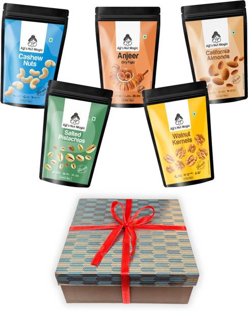 Ajjis nut magic Reusable Green Gift Hamper 500g Almond, Cashew,Pista,Walnut,Anjeer Assorted Nuts