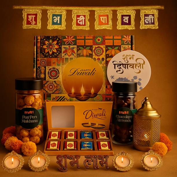 ketosy Diwali Gift Box with Chocolate Almonds, Makhana & Candles, Festive Hamper Almonds, Fox Nut, Assorted Fruit
